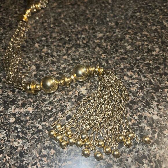 STELLA & DOT "Bianca" Lariat Gold & Bronze Tone Tassel Necklace 32" Front Hook - Picture 12 of 12